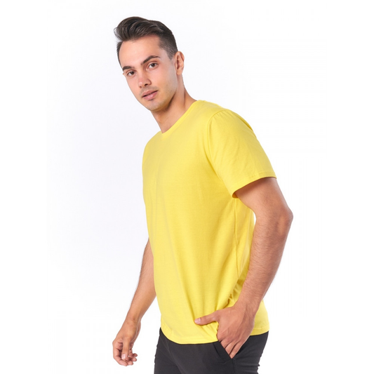 Men's Solid Round Neck half sleeve Regular tshirt-Yellow