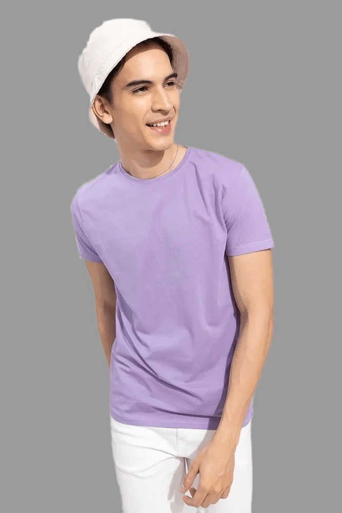Men's Solid Round Neck Half Sleeve Regular Tshirt-Lavender