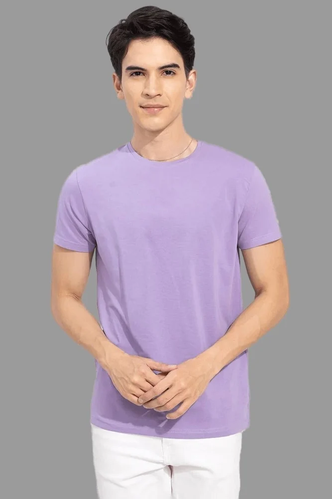 Men's Solid Round Neck Half Sleeve Regular Tshirt-Lavender