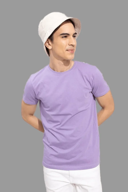 Men's Solid Round Neck Half Sleeve Regular Tshirt-Lavender